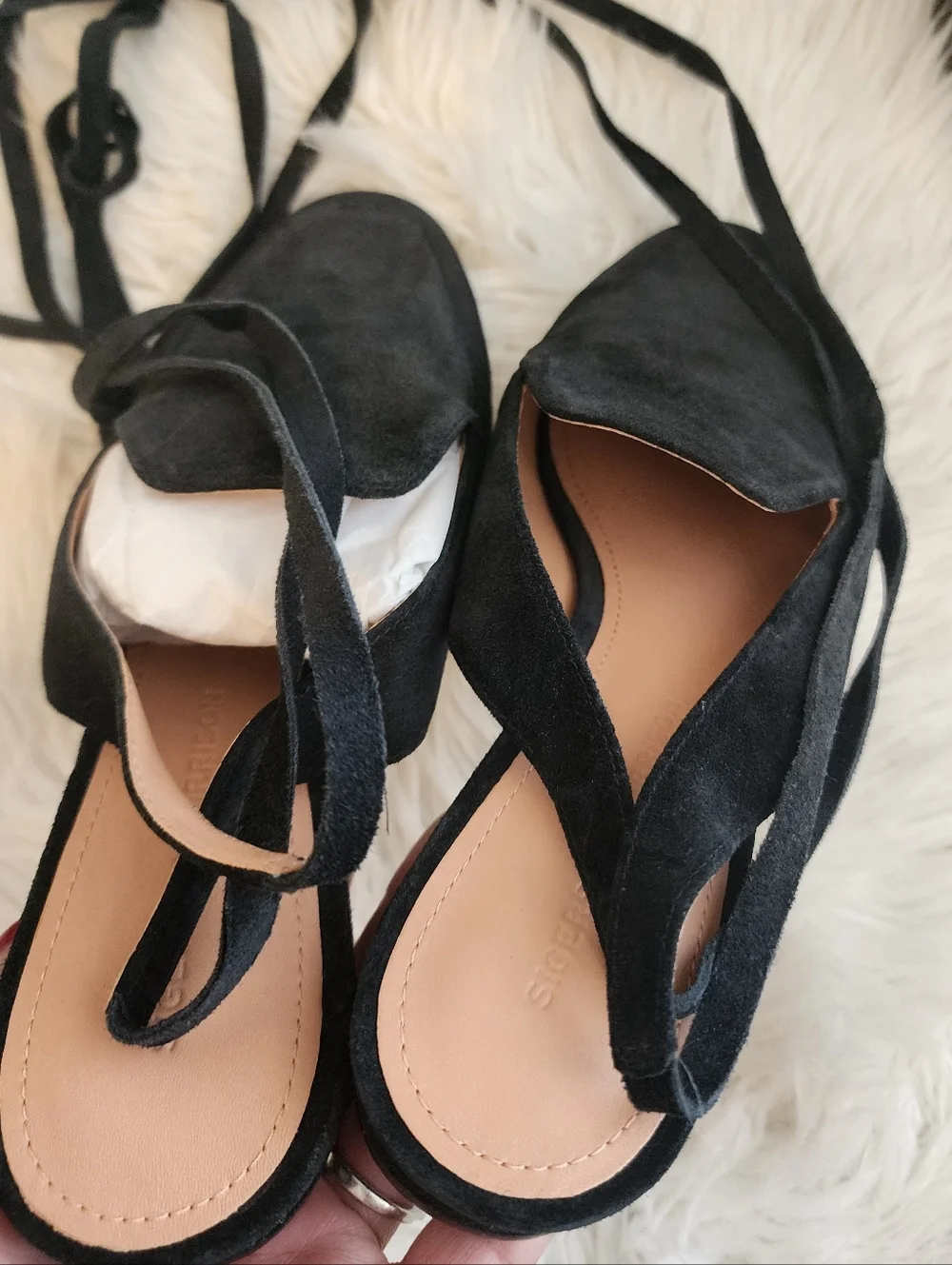 SIGERSON MORRISON LACE UP SUEDE LEATHER SQUARE TOE BLACK SHOES NWOT SIZE 7.5